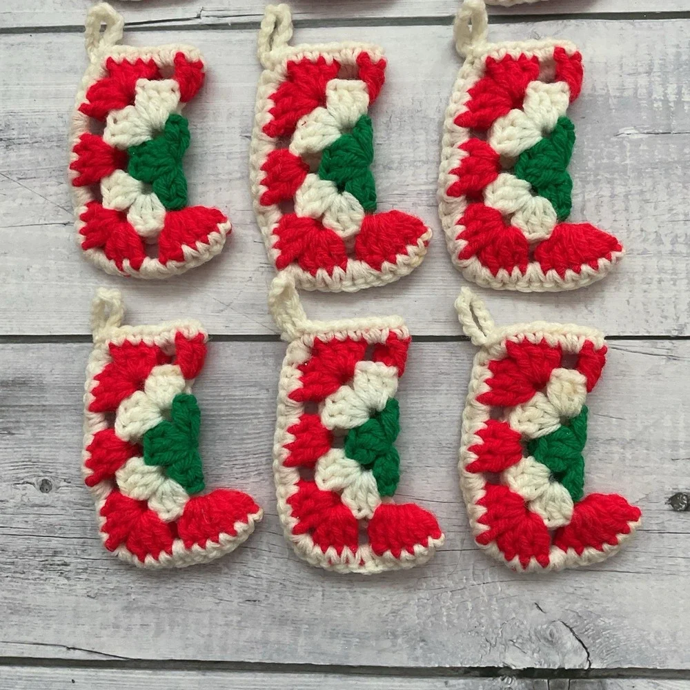 Granny‎ Square Mini Stocking Christmas Ornaments Lot Of 9 Handmade